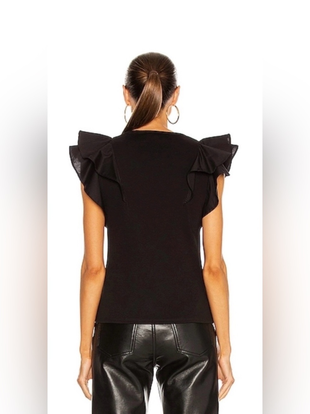 Veronica Beard Cathie Black Ruffle Sleeve V-Neck Top - Picture 2 of 6